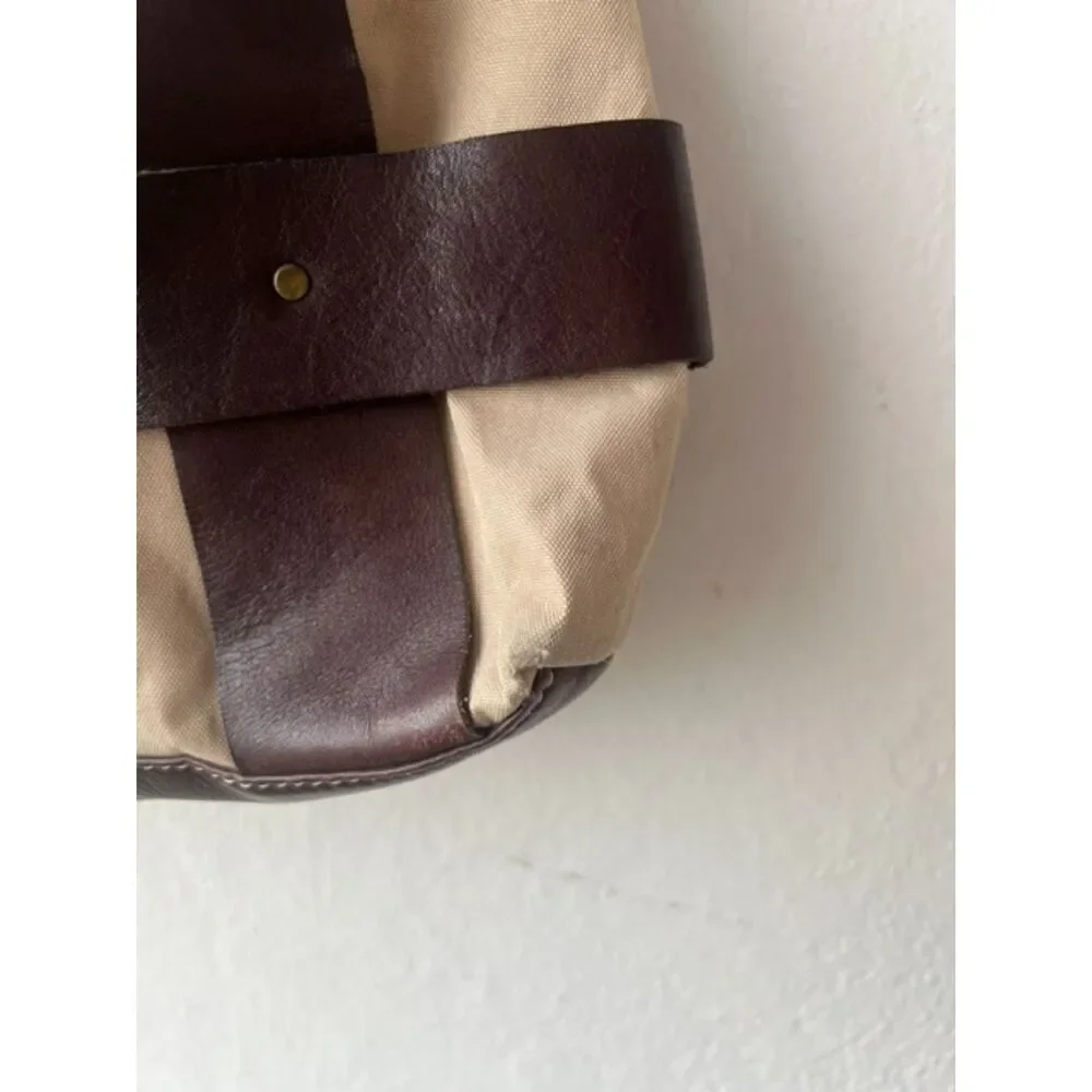 HARA Colombian Genuine Leather Trim Shoulder Bag Beige Brown Equestrian Style